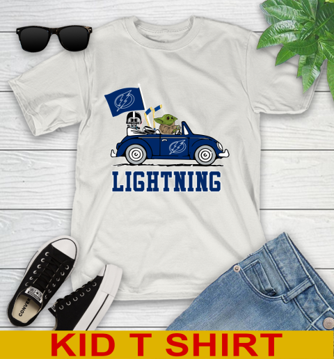 NHL Hockey Tampa Bay Lightning Darth Vader Baby Yoda Driving Star Wars Shirt Youth T-Shirt 12