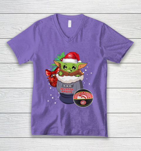 Atlanta Hawks Christmas Baby Yoda Star Wars Funny Happy NBA V-Neck T-Shirt 9