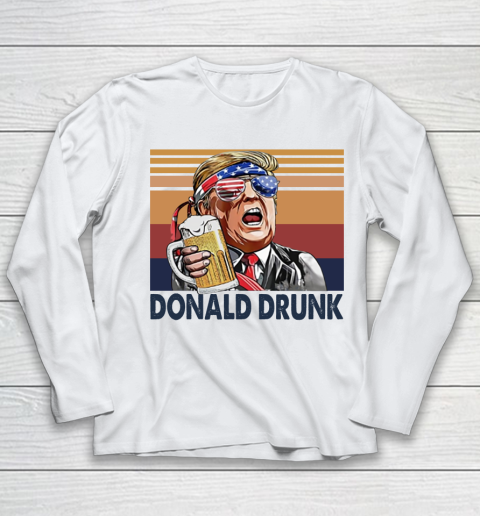 Beer Donald Drunk Drink Independence Day The 4th Of July Shirt Youth Long Sleeve
