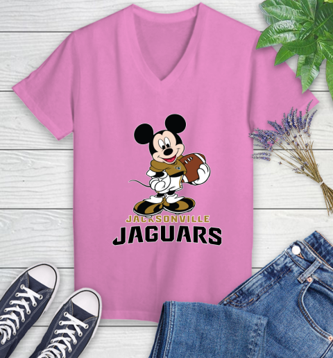 NFL Football Jacksonville Jaguars Cheerful Mickey Mouse Shirt Women's V-Neck T-Shirt 12