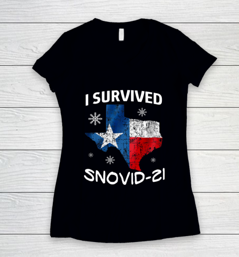 Snowstorm Texas 2021 I Survived Snovid 21 Snow Ice Outage Women's V-Neck T-Shirt