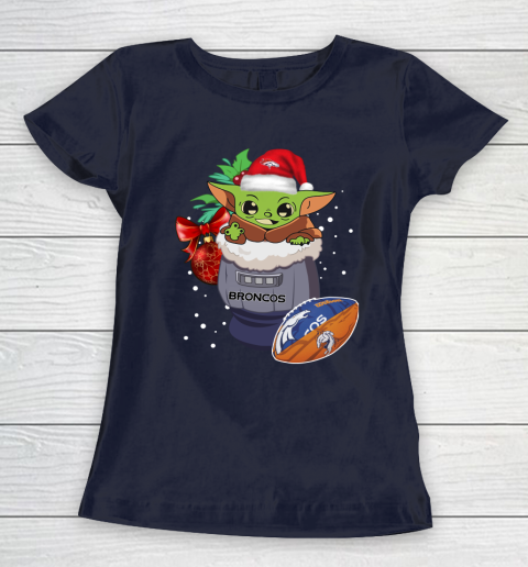 Denver Broncos Christmas Baby Yoda Star Wars Funny Happy NFL Women's T-Shirt 4