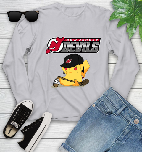 NHL Pikachu Hockey Sports New Jersey Devils Youth Long Sleeve 5