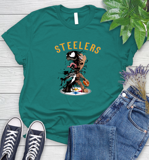 NFL Pittsburgh Steelers Football Venom Groot Guardians Of The Galaxy Women's T-Shirt 12