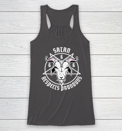 Satan Respects Pronouns Transgender Pentagram Trans Flag Racerback Tank 6
