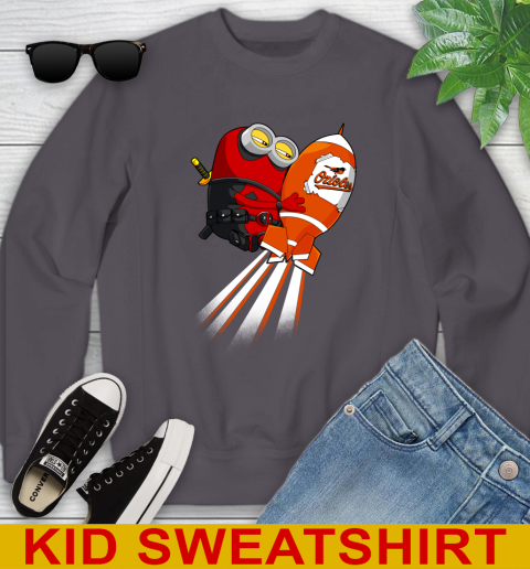 MLB Baseball Baltimore Orioles Deadpool Minion Marvel Shirt Youth Sweatshirt - Image 6