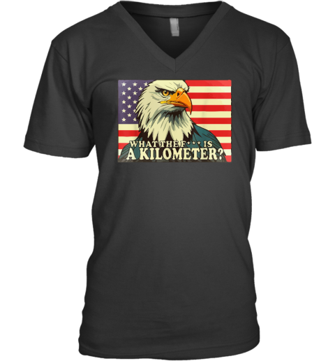 WTF What The Fuck Is A Kilometer George Washington July 4th V-Neck T-Shirt