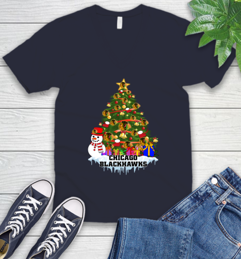 Chicago Blackhawks Merry Christmas NHL Hockey Sports V-Neck T-Shirt 3
