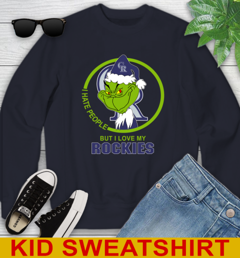 Colorado Rockies MLB Christmas Grinch I Hate People But I Love My Favorite Baseball Team Youth Sweatshirt 3