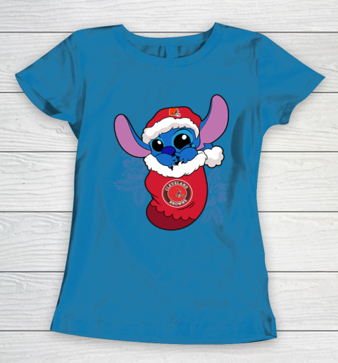 Cleveland Browns Christmas Stitch In The Sock Funny Disney NFL Women's T-Shirt 7