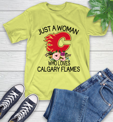 NHL Just A Woman Who Loves Calgary Flames Hockey Sports T-Shirt 8