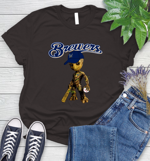 MLB Milwaukee Brewers Groot Guardians Of The Galaxy Baseball Women's T-Shirt 8