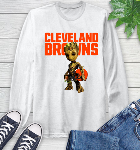 Cleveland Browns NFL Football Groot Marvel Guardians Of The Galaxy Long Sleeve T-Shirt