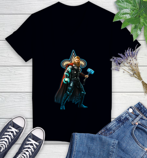 NFL Thor Avengers Endgame Football New Orleans Saints Women's V-Neck T-Shirt 2