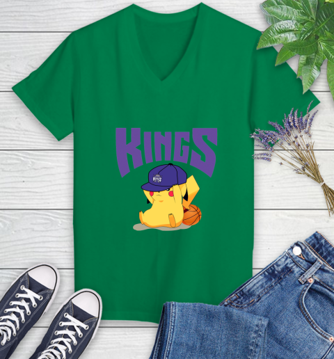 NBA Pikachu Basketball Sports Sacramento Kings Women's V-Neck T-Shirt 5