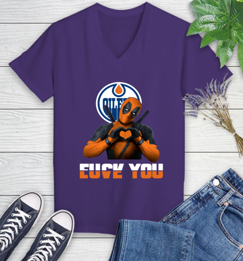 NHL Edmonton Oilers Deadpool Love You Fuck You Hockey Sports Women's V-Neck T-Shirt 3