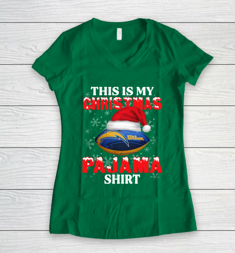 Los Angeles Chargers This Is My Christmas Pajama Shirt NFL Women's V-Neck T-Shirt 3