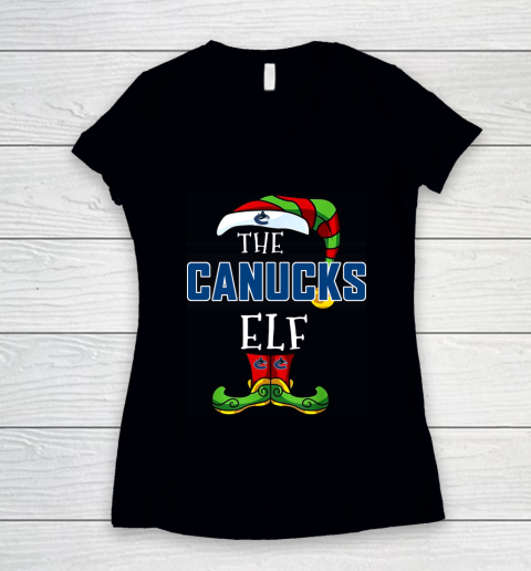 Vancouver Canucks Christmas ELF Funny NHL Women's V-Neck T-Shirt