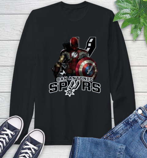San Antonio Spurs NBA Basketball Captain America Thor Spider Man Hawkeye Avengers Long Sleeve T-Shirt 2