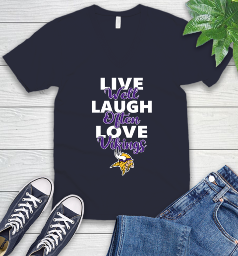 NFL Football Minnesota Vikings Live Well Laugh Often Love Shirt V-Neck T-Shirt 2