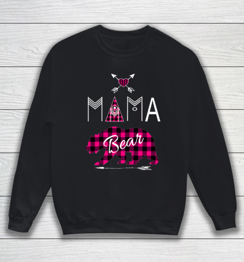 Mama Bear Shirt Buffalo Plaid Pink Family Christmas Camping Sweatshirt