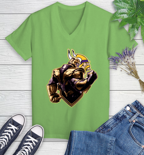 NFL Thanos Avengers Endgame Football Sports Minnesota Vikings Women's V-Neck T-Shirt 11