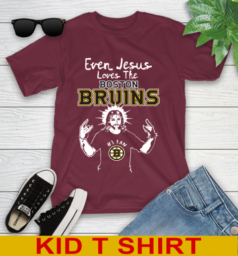 Boston Bruins NHL Hockey Even Jesus Loves The Bruins Shirt Youth T-Shirt 5