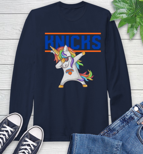New York Knicks NBA Basketball Funny Unicorn Dabbing Sports Long Sleeve T-Shirt 4