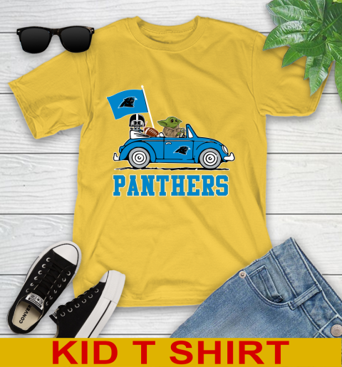 NFL Football Carolina Panthers Darth Vader Baby Yoda Driving Star Wars Shirt Youth T-Shirt 8