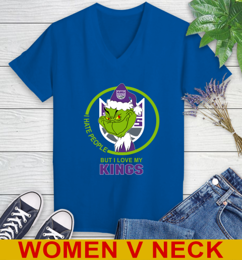 Sacramento Kings NBA Christmas Grinch I Hate People But I Love My Favorite Basketball Team Women's V-Neck T-Shirt 11