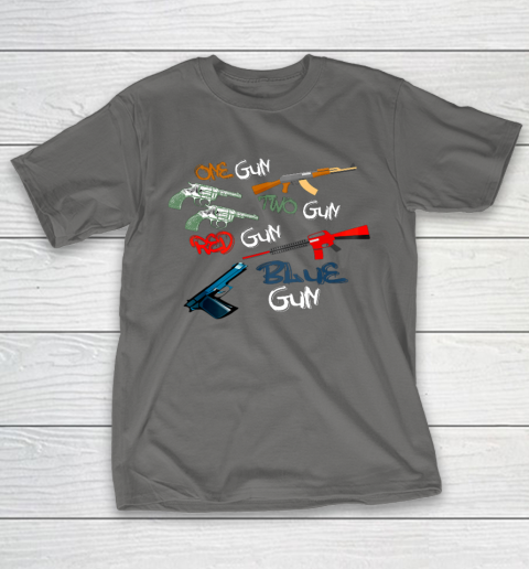 One Gun Two Gun Red Gun Blue Gun Funny T-Shirt 8