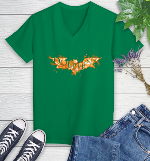 NFL Miami Dolphins Batman Logo DC Football Sports Shirt Women's V-Neck T-Shirt 5