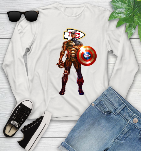 NFL Captain America Marvel Avengers Endgame Football Sports Kansas City Chiefs Youth Long Sleeve 12