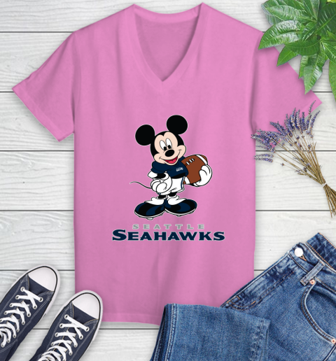 NFL Football Seattle Seahawks Cheerful Mickey Mouse Shirt Women's V-Neck T-Shirt 12