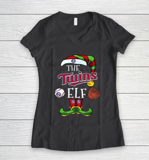 Minnesota Twins Christmas ELF Funny MLB Women's V-Neck T-Shirt 6