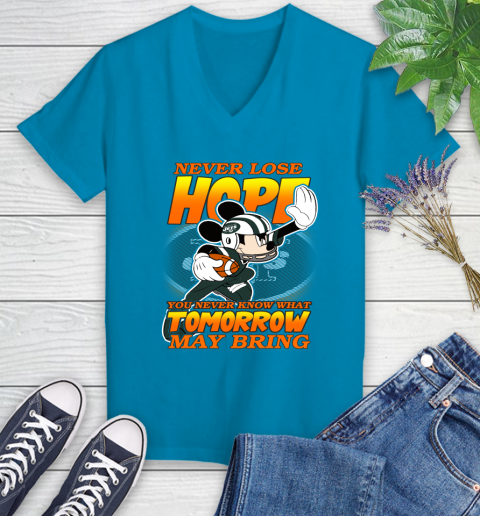New York Jets NFL Football Mickey Disney Never Lose Hope Women's V-Neck T-Shirt 7