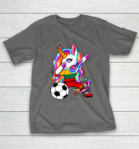 Dabbing Unicorn Lithuania Soccer Fans Jersey Flag Football T-Shirt 9