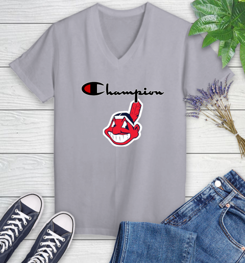 MLB Baseball Cleveland Indians Champion Shirt Women's V-Neck T-Shirt 2