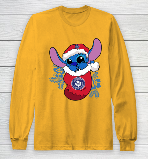 Toronto Maple Leafs Christmas Stitch In The Sock Funny Disney NHL Long Sleeve T-Shirt 3