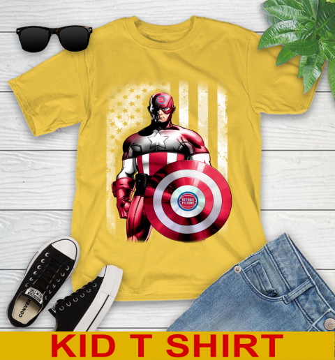 Detroit Pistons NBA Basketball Captain America Marvel Avengers American Flag Shirt Youth T-Shirt 9