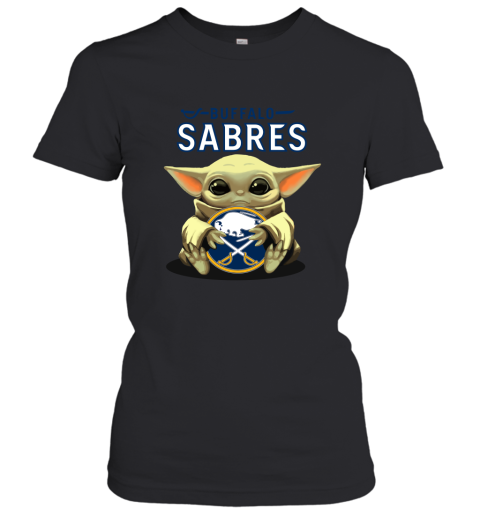Baby Yoda Hugs The Buffalo Sabres Ice Hockey Women's T-Shirt