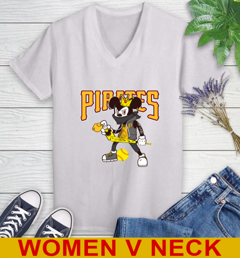 Pittsburgh Pirates MLB Baseball Mickey Peace Sign Sports Women's V-Neck T-Shirt