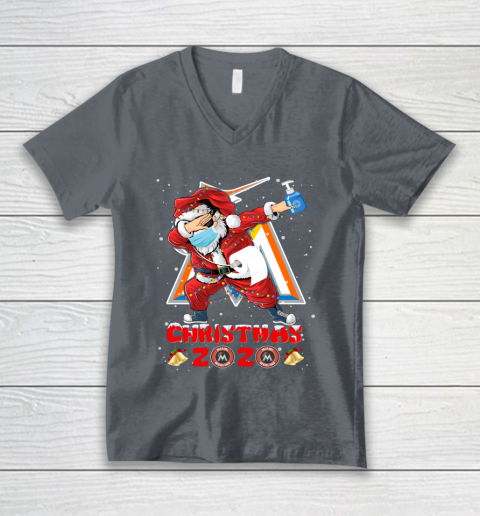 Miami Marlins Funny Santa Claus Dabbing Christmas 2020 MLB V-Neck T-Shirt 4