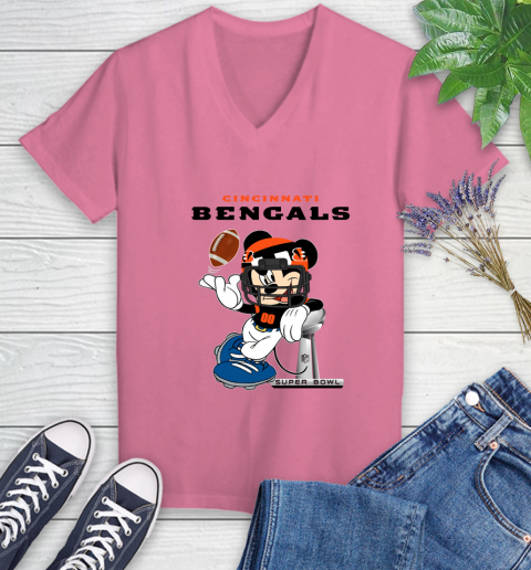 NFL Cincinnati Bengals Mickey Mouse Disney Super Bowl Football T Shirt Women's V-Neck T-Shirt 13