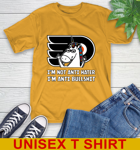 Philadelphia Flyers NHL Hockey Unicorn I'm Not Anti Hater I'm Anti Bullshit T-Shirt 3