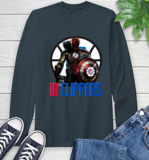 LA Clippers NBA Basketball Captain America Thor Spider Man Hawkeye Avengers Long Sleeve T-Shirt 8