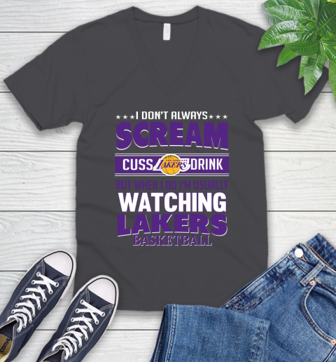Los Angeles Lakers NBA Basketball I Scream Cuss Drink When I'm Watching My Team V-Neck T-Shirt 4