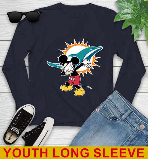 Miami Dolphins NFL Football Dabbing Mickey Disney Sports Youth Long Sleeve 3