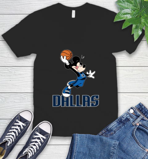NBA Basketball Dallas Mavericks Cheerful Mickey Mouse Shirt V-Neck T-Shirt