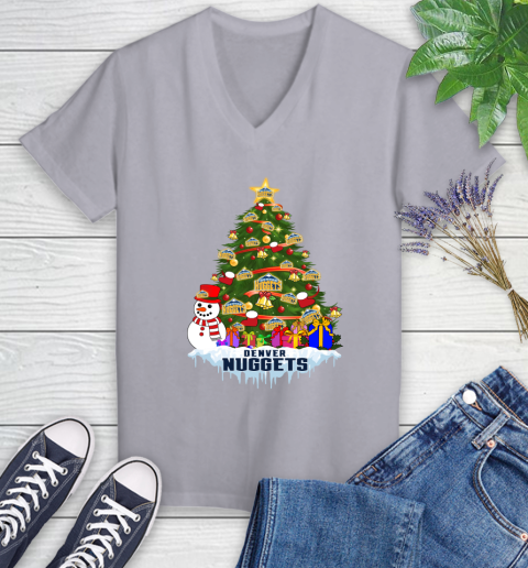 Denver Nuggets Merry Christmas NBA Basketball Sports Women's V-Neck T-Shirt 4